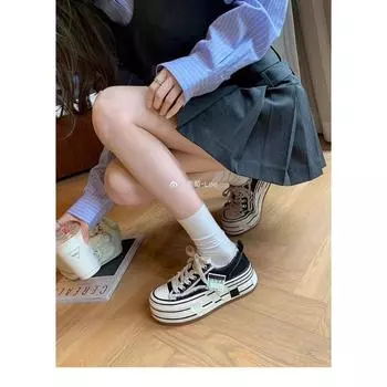 Weekend College~ Beggar beard edge heightening platform casual canvas shoes half trailing board shoes 35