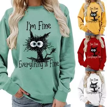 Weekends Printed Round Neck Женская толстовка с круглым вырезом для осени и зимы Повседневные свободные пуловеры и длинные рукава для женщин S