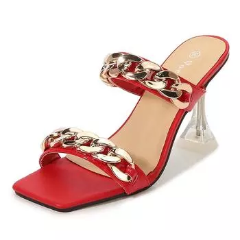 Wege Wineglass Женские сандалии с квадратным носком и цепочкой, тапочки на шпильке с открытым носком 35 белый