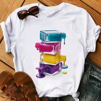 Wegoe футболка женская парфюмерия помада лак для ногтей топы летние футболки повседневная футболка белая футболка S белый