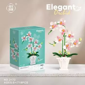 Wei Le 2172-73 Orchid Potted Flowers Festival Assembled Desktop Building Blocks Toys Wholesale Girls Gifts синий