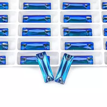 Weichen Glass Hand Seam Stone Hand Seam Drill Flat Bottom Double Hole Long Strip Ab Flat Buckle Ab Color Special-Shaped Drill Diy/Double Hole Treasure 5 * 15Mm 36pcs/bag