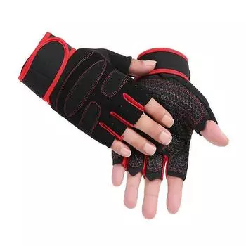 Weightlifting Single Barbell Youth Half-Finger Fitness Gloves Men Anti-Cocoon Long Wristband Orange Couple Training Tactics Red M