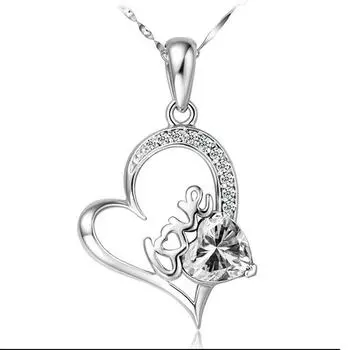 Weihua, Heart-Shaped Women S Necklace Women S Jewelry, Crystal Silver-Plated Pendant, Short Collarbone Chain.