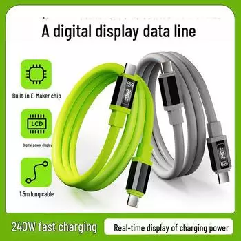Weike 240W High-Speed Charging Cable with Digital Display for Apple & Huawei Type-C Devices