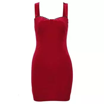 Weird Puss Adult Lady like Woman Low Collar Sling Dress Red XL