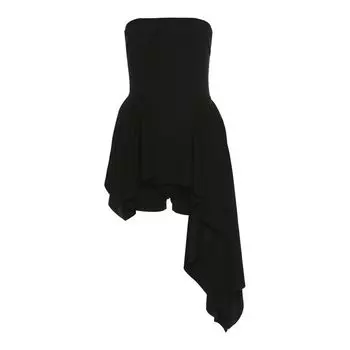 Weird Puss French Asymmetrical A- line Dress Black M