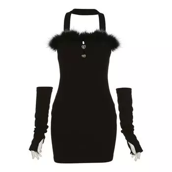 Weird Puss Halterneck Dress Slim Fit Stuffed Black S