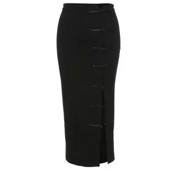 Weird Puss Homemade Niche Midi Dress Cheongsam Black S