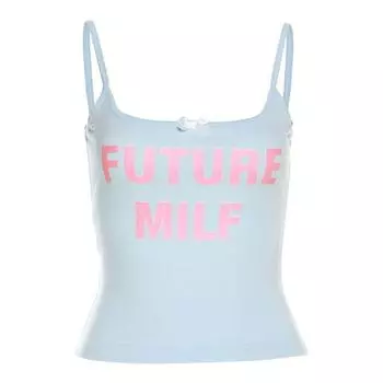 Weird Puss Print Elegant Slim-Fitting Suspenders Vest Blue S