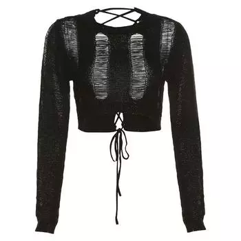 Weird Puss Strap Sexy Knitted Blouse Black S