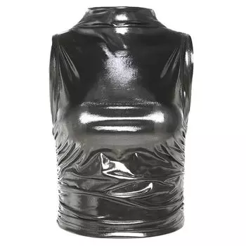 Weird Puss Surrealism Liquid Metal Sense Skinny Versatile Half Turtleneck Vest Female Slim Looking Tops Silver S