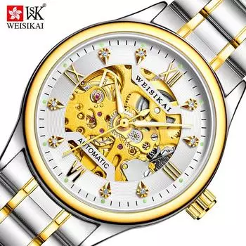 WEISIKAI 146C Мужские часы Новые роскошные мужские часы топ-бренда с коробкой Водонепроницаемые светящиеся автоматические мужские механические часы золотой