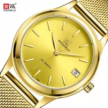 WEISIKAI 149A Женские часы Новые роскошные женские часы высшего бренда с коробкой Водонепроницаемые светящиеся календари Автоматические женские механические часы чёрный