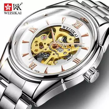 WEISIKAI 3327B Мужские часы Новые роскошные мужские часы топ-бренда с коробкой Водонепроницаемые светящиеся автоматические мужские механические часы