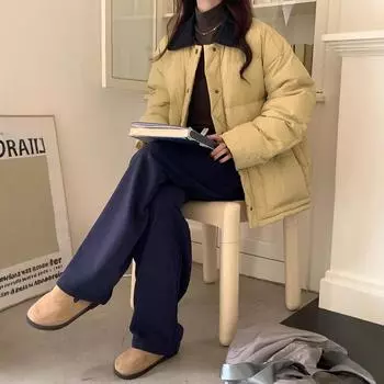 Weisong women s white duck down jacket women s winter 2024 new retro contrasting color lapel warm thick coat F