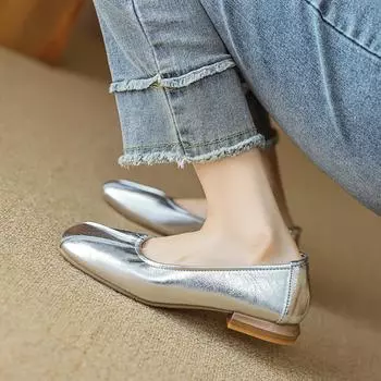 Weiwei girl 1260-6 квадратные туфли женские на толстом каблуке 2024 новые туфли бабушкины на низком каблуке с одной педалью 34 серебряный