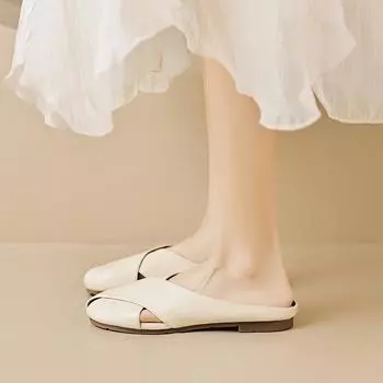 Weiwei girl 1966-1 bag head half slippers women s summer outer wear lazy one pedal fish mouth flat bottom sandals large size 35 хаки