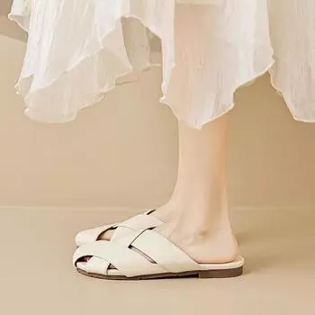 Weiwei girl 1966-2 полутапочки с сумкой на голове женская одежда ретро мода мягкие одинарные туфли на плоской подошве классные тапочки на лето 35 абрикосовый