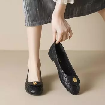 Weiwei girl 2025-B2 французские туфли женские круглые черные маленькие ароматные бабушкины туфли мягкие подошвы с плоским носком на плоской подошве 35