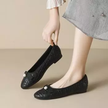 Weiwei Girl 2025-B3 Black Commuter Flat Shoes Light Mouth Small Fragrant Wind Soft Sole Bow Single Shoes Women s Round Head 35
