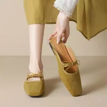 Weiwei girl 206-3 французские тапочки с сумкой на голове, женская летняя обувь с бантом на одной педали, плоские туфли muller 35 жёлтый