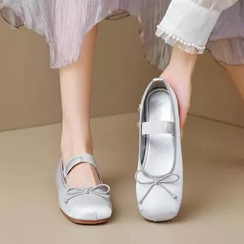 Weiwei girl 222-1 с круглым носком, женские балетки на плоской подошве с бантом и милой феей в стиле «сделай сам», мягкая подошва 35 абрикосовый