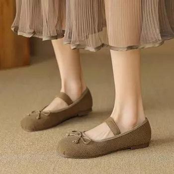 Weiwei Girl 222-2 балетки женские с круглым носком легкие с бантом одинарные туфли однотонные туфли Мэри Джейн с поясом 35 хаки