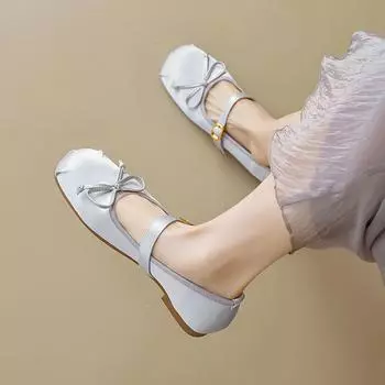 Weiwei Girl 222-6 Round Head Ballet Shoes Woman with Shallow Bow French Fairy Wind Shoes Woman 35 серебряный