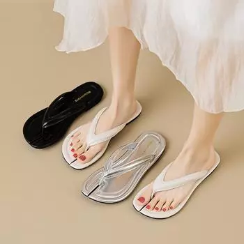 Weiwei girl 233-1 flip-flops women s summer wear niche pinch-toe slippers women s flat-bottomed beach sandals 35 абрикосовый
