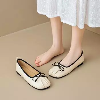 Weiwei girl 2512-1 French single shoes women s flat bottom one pedal square head soft sole shallow mouth bow grandma shoes 35 абрикосовый