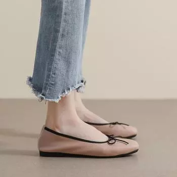 Weiwei girl 298-1 square head single shoes women s flat bow shallow mouth beanie shoes small fragrant wind soft-soled ballet shoes 35 зелёный