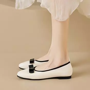 Weiwei Girl 298-3 Flat Single Shoes Female Xia Shallow Mouth Fairy Wind with Skirt Soft Leather Doudou Shoes Large Size Women s Shoes 35 абрикосовый