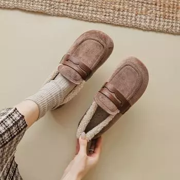 Weiwei girl 3086-3 Boken shoes женские зимние туфли на плоской подошве с одной педалью пушистые женские туфли бархатные мокасины 35