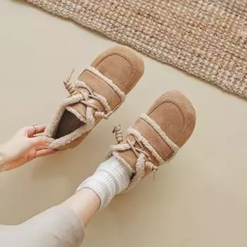 Weiwei girl 3086-5 Французские ретро-туфли Boken в тон цвета бархата на плоской подошве пушистые одинарные туфли женская одежда осень и зима 35 хаки