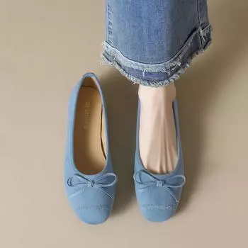 Weiwei girl 313-22 французские туфли на плоской подошве женские балетки с бантом и неглубокой горловиной на мягкой подошве замшевые шапочки женские 35