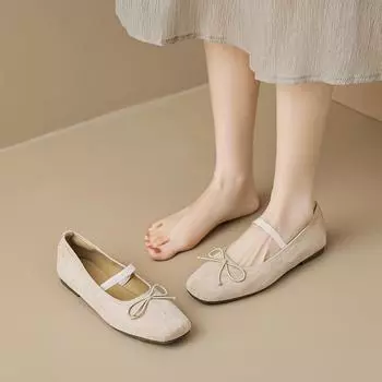 Weiwei girl 336-12 square head single shoes women s flat bottom retro word with light mouth bow ballet shoes soft sole 35 абрикосовый