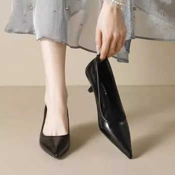Weiwei girl 338-1 pointed single shoes women s thin heels black work shoes shallow temperament high heels women are not tired 34 чёрный