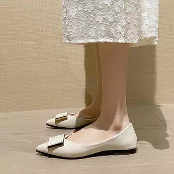 Weiwei Girl 373-16 Pointed Single Shoes Women s Autumn Flat Bottom Versatile Shoes Shallow Mouth One Doudou Shoes Evening Wind Soft Sole Pad Shoes 34 чёрный