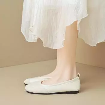 Weiwei girl 389-6 square head single shoes women s summer flat-soled retro one-pedal Doudou shoes shallow mouth soft-soled ballet shoes 35 абрикосовый