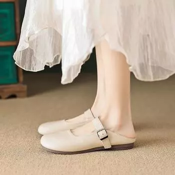 Weiwei Girl 520-2 Baotou Slippers Women s Outer Wear Summer Retro Lazy One Pedal Flat Bottom Half Slippers Large Size 35 абрикосовый