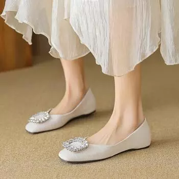 Weiwei Girl 566-2 Square Head Single Shoes Female Flat Bottom One Pedal Fairy Wind Doudou Shoes Soft Bottom Shoes Shoe Female 35 абрикосовый