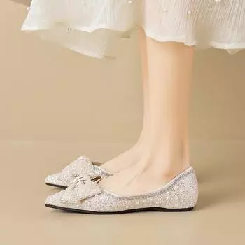 Weiwei Girl 5933-1 остроконечные туфли со стразами женские осенние туфли с бантом Late Night Wind One Pedal Fairy Shoes большой размер 35