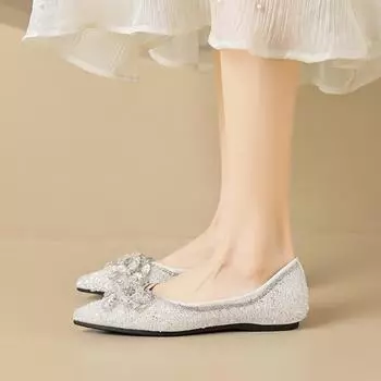 Weiwei Girl 5933-5 Rhinestone Single Shoes Women s Autumn Shallow Mouth Evening Wind Bow French Gentle Shoes Large Size Women s Shoes 35