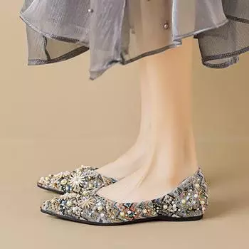 Weiwei Girl 5955-2 Ретро Мягкая Подошва Одиночные Туфли Женские Летние Нишевые Дизайн Sense Shallow Doudou Туфли Большие Размеры Женская Обувь 35 абрикосовый