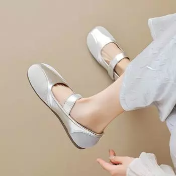 Weiwei girl 612-3 французские туфли Мэри Джейн женские 2024 новые кожаные туфли с одним словом и неглубоким горлом одинарные женские туфли на плоской подошве 35 серебряный