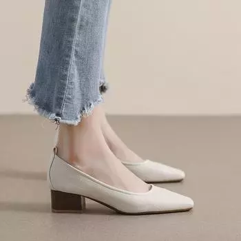 Weiwei girl 629-1 остроносые одинарные туфли женские на толстом каблуке осенние универсальные мягкие подошвы вечерние ветреные туфли Doudou большие размеры женская обувь 34 чёрный