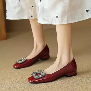 Weiwei girl 6528-2 single shoes women s flat-soled one-pedal shallow-mouth Doudou shoes Korean version of rhinestone soft-soled commuter shoes 35 бордовый