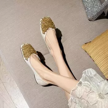 Weiwei Girl 699-2 Square Head Single Shoes Women s Flat Bottom One Pedal Shoes Shallow Mouth Doudou Shoes Fairy Temperament Work Shoes 35 чёрный