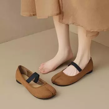 Weiwei girl 7899-3 балетки на плоской подошве с туфлями Мэри Джейн, ретро свиные ножки с раздвоенным носком и неглубоким горлом 35 кофейный